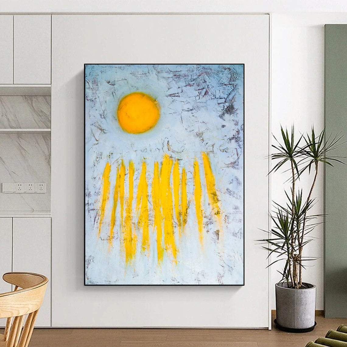 “Yellow Sun and Rays” - Abstract Landscape Painting On Canvas PT2377