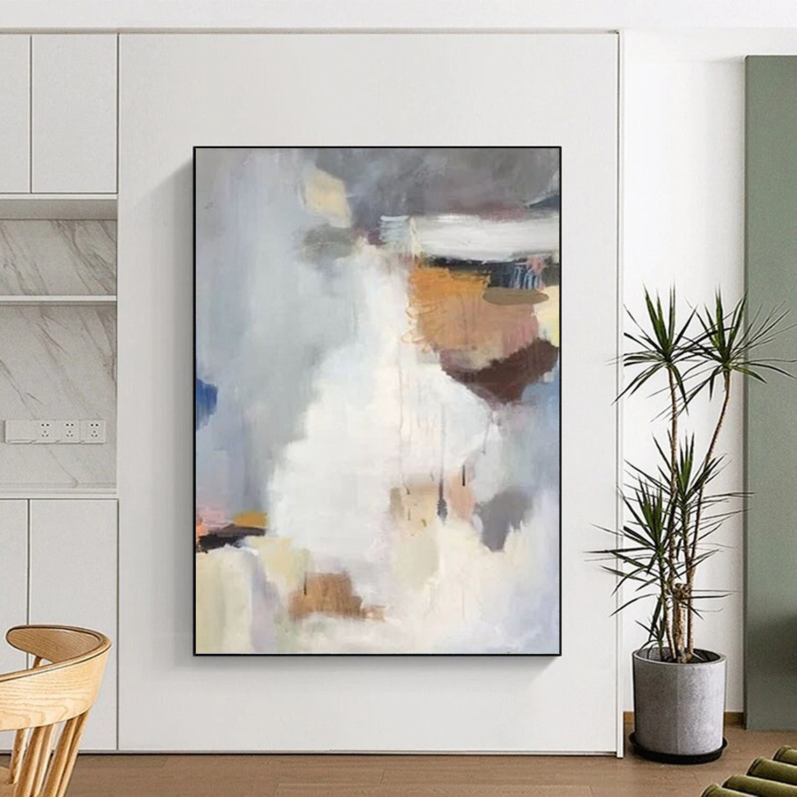 “Soft Hues Mix: Grey, White, and Earth Tones Abstract” - Minimalist Abstract Painting On Canvas PT0956