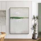 “Green - White Minimalist Strip” - Green, White Abstract Painting On Canvas PS0492