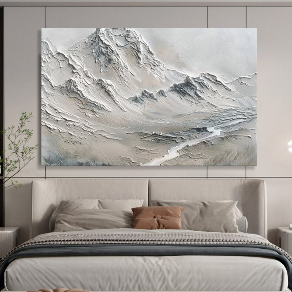 “Monochrome Textured Mountains” - Minimalist Sculptural Painting On Canvas DKS457