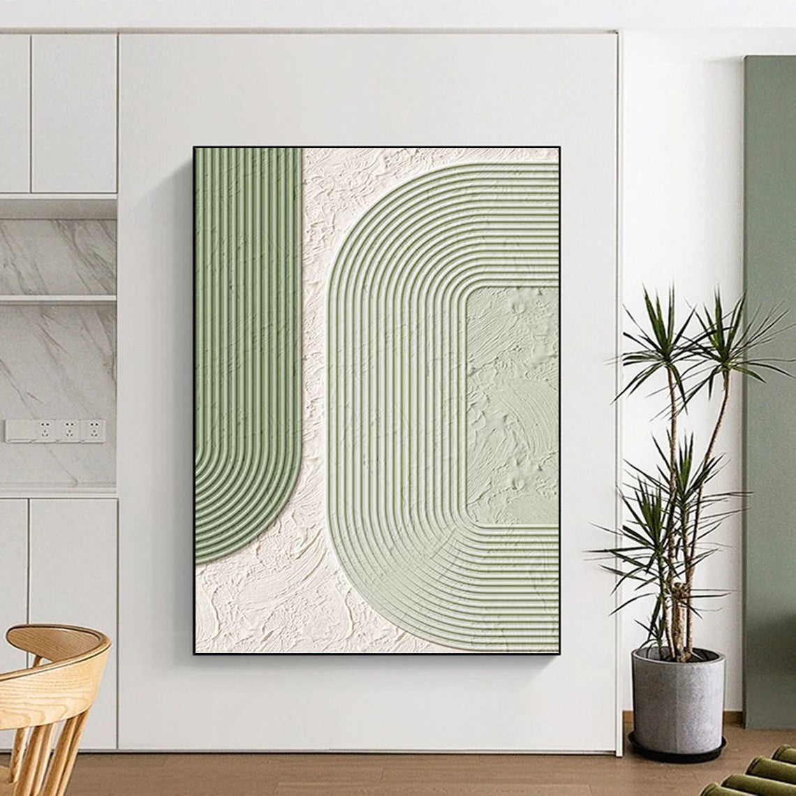 “Green and White Geometric Design” - Modern, Abstract Painting On Canvas PT1493