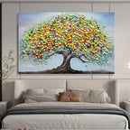 “Rainbow - Leafed Tree of Life” - Textured - Impasto Painting On Canvas PT1537