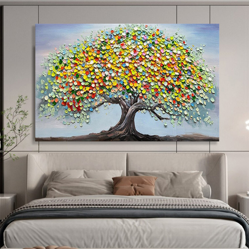 “Rainbow - Leafed Tree of Life” - Textured - Impasto Painting On Canvas PT1537