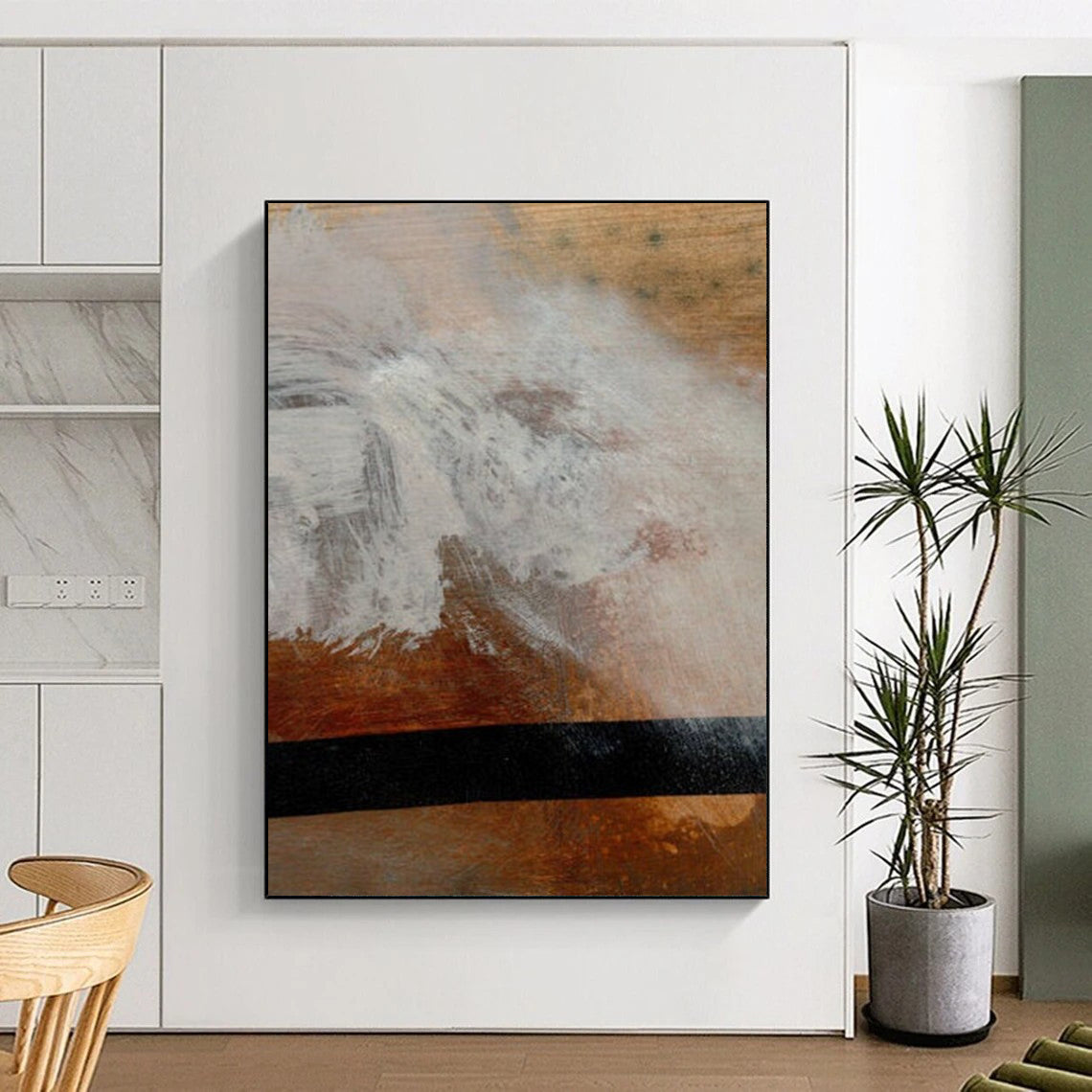“Textured Wood Abstract” - White & Black on Brown Background Painting On Canvas DS185