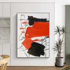 “Black - Red - Gray Energetic Abstraction” - Black, Red, Gray, White Abstract Painting On Canvas PS0513