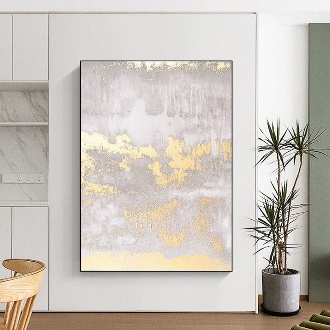 “Grey and Gold Swirls: Textured Abstract” - Luxe Modern Art On Canvas PT0951