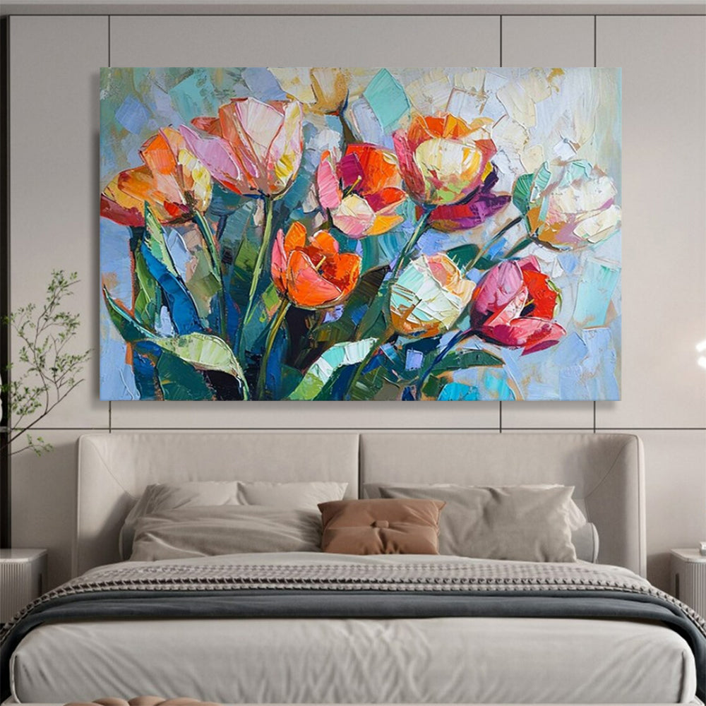 “Colorful Abstract Tulips” - Vibrant Blooms “Lively Bouquet” Painting On Canvas PT1662