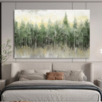 “Misty Forest in Greens and Yellows” - Impressionistic Landscape Painting On Canvas PT065