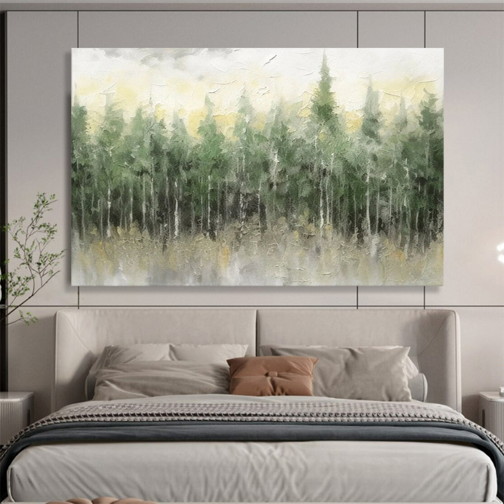“Misty Forest in Greens and Yellows” - Impressionistic Landscape Painting On Canvas PT065