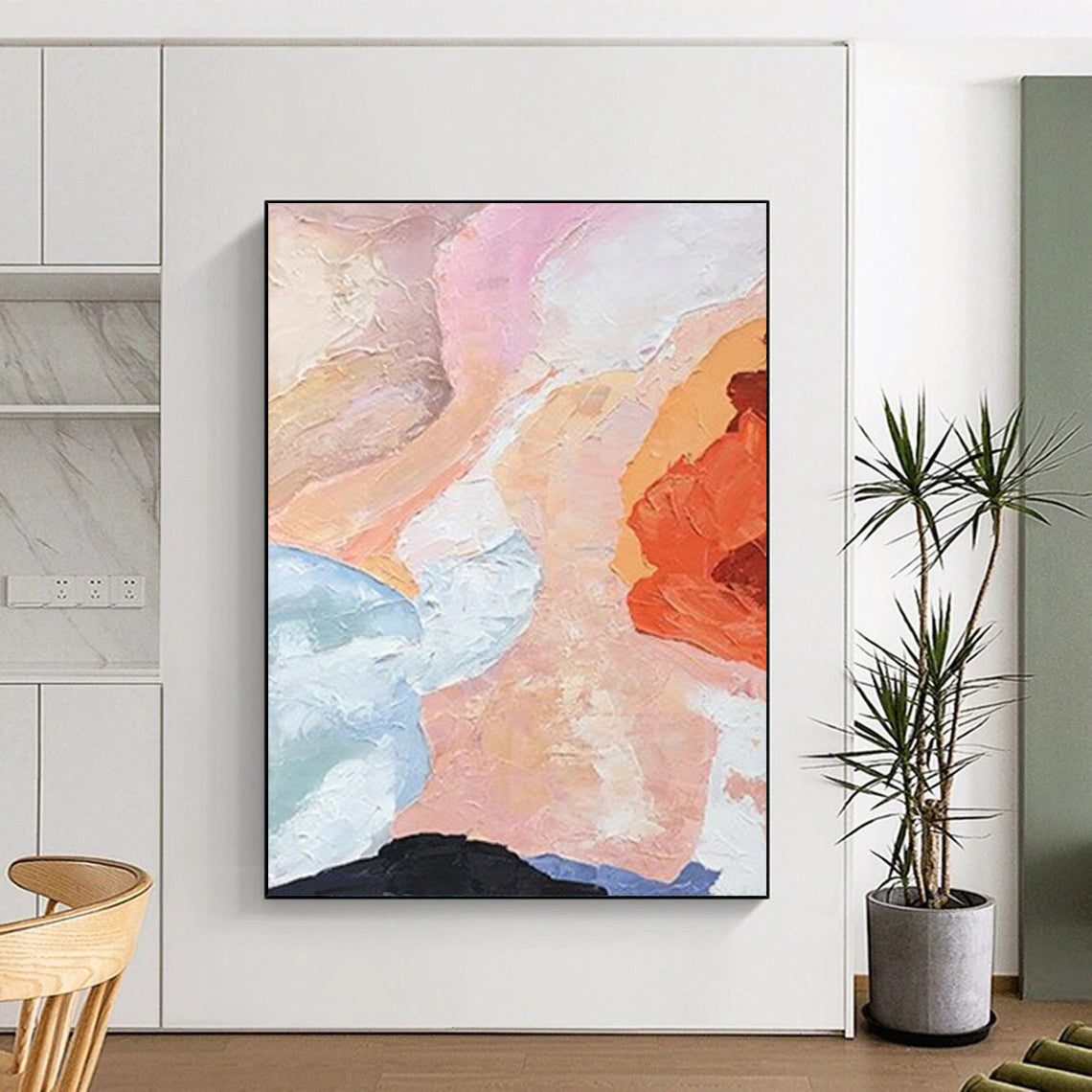 “Pastel & Orange Abstract Blend” - Soft - Hued Abstract Painting On Canvas DS275