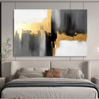 “Gray - Gold Abstract Blocks” - Metallic Accents “Urban Gleam” Painting On Canvas PT1648
