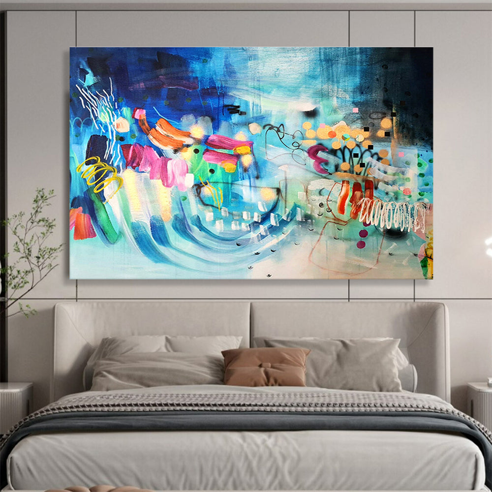 Blue - Dominant Abstract with Colorful Accents Painting On Canvas DKS064