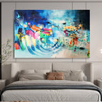 Blue - Dominant Abstract with Colorful Accents Painting On Canvas DKS064