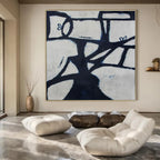 Black, White, Blue with Geometric Forms "Abstract Arbor" Abstract Painting On Canvas PS1418