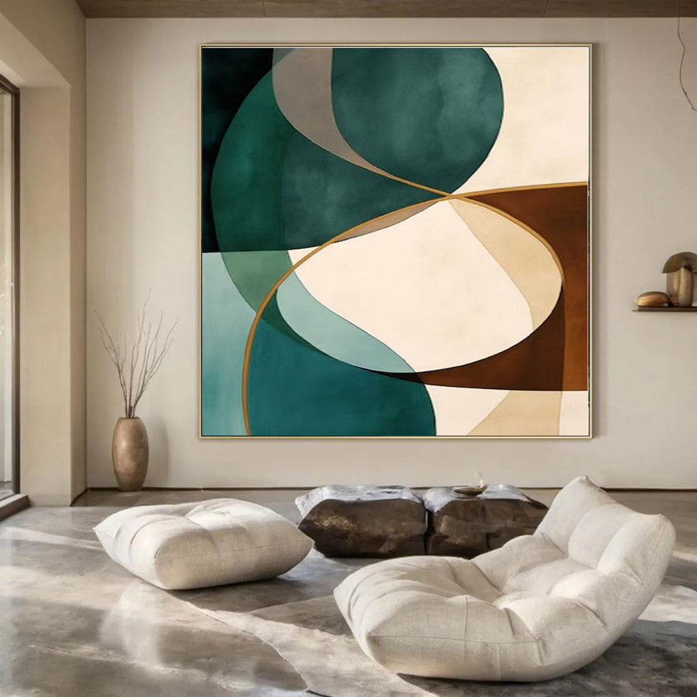 Teal, Brown, Beige with Curved Shapes "Elegant Curves" Abstract Painting On Canvas PS1264