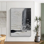 “Tactile White - Black Abstract with Raised Lines” - Textured Abstract Painting On Canvas PS0280