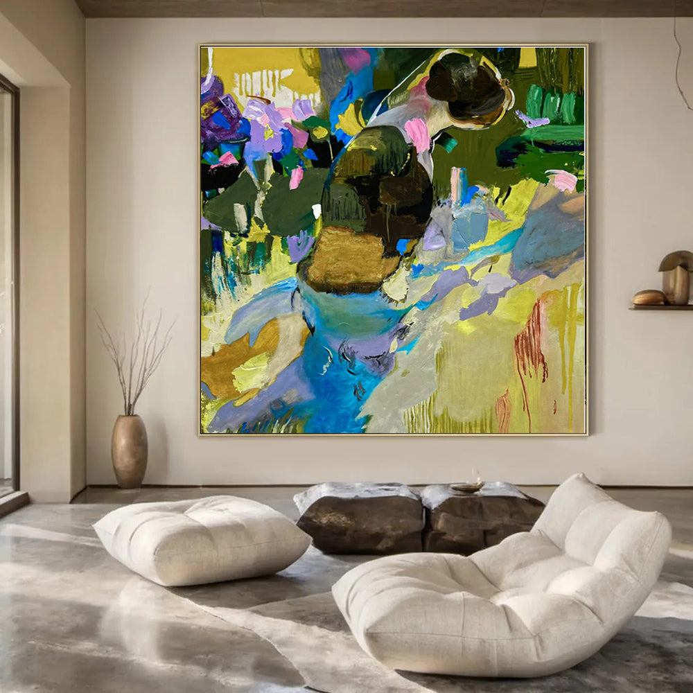 Figurative Color Pop - Abstracted Figure in Vivid Hues Painting On Canvas PS1231
