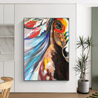 “Colorful Horse with Feather Headdress” - Expressionist - Inspired Animal Painting On Canvas PT1426