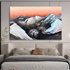 Snow - Capped Mountains & Orange Sky: Abstract Landscape Painting for Mountain - Themed Lounge & Art Gallery DKS651