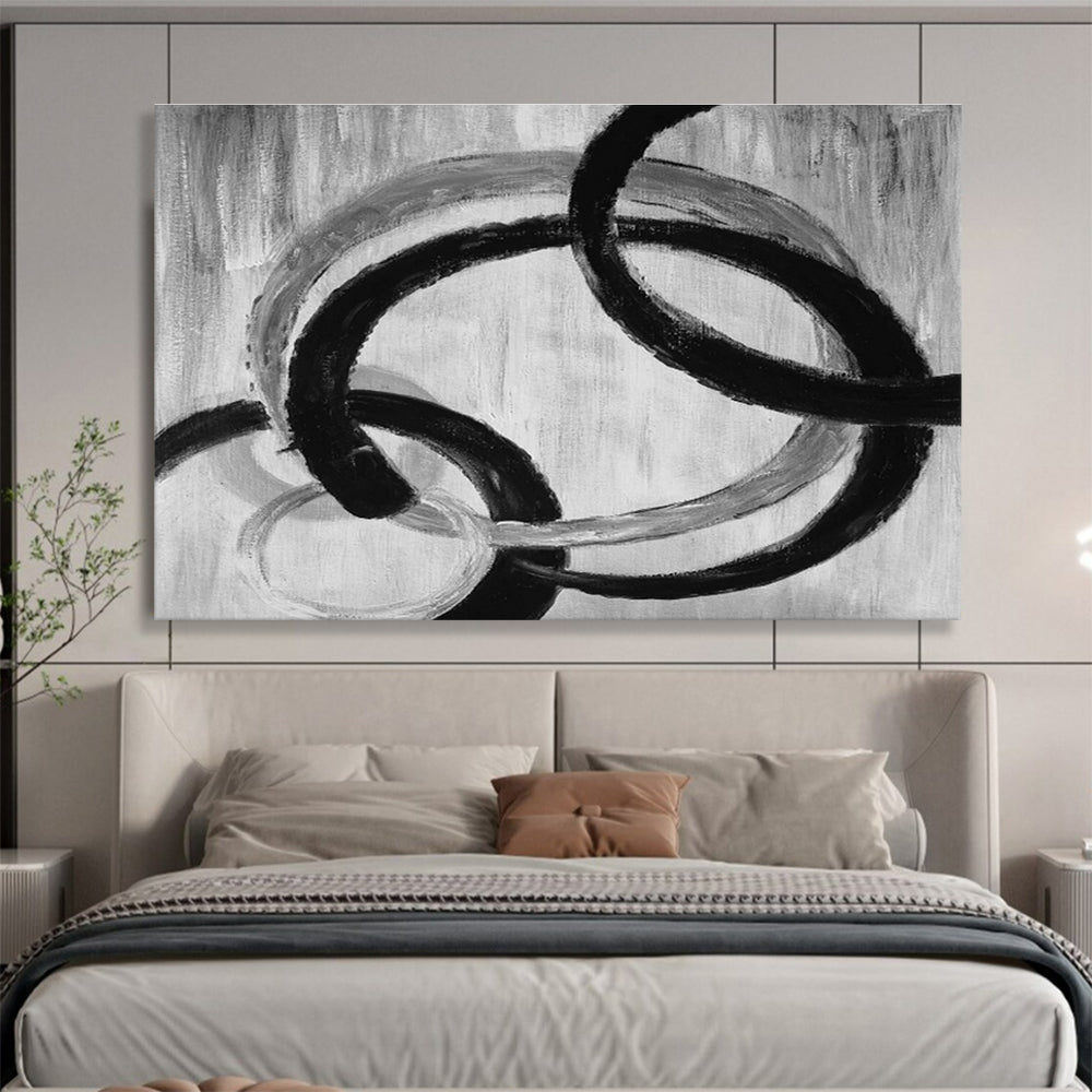 Monochrome Intertwined Rings Abstract Painting On Canvas DKS175