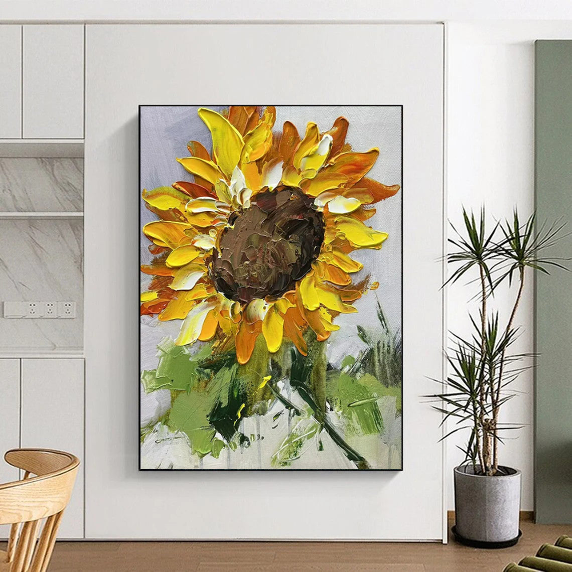 “Textured Sunflower Painting” - Impasto Oil Painting On Canvas PT2199