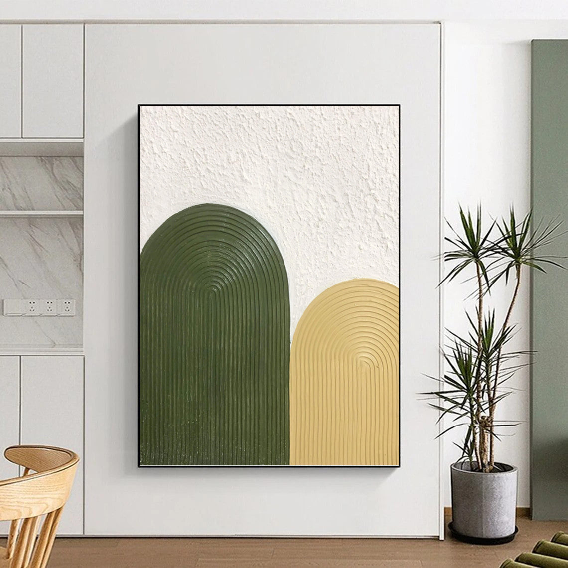 “Green - Yellow Arch Textures” - Minimalist Abstract Painting On Canvas PT1176