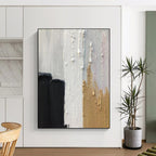 “Earthy Tones: Black, White, Gold Abstract” - Opulent Abstract Painting On Canvas DS397