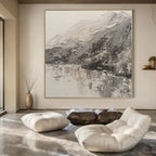 Gray, Black with Textured Landscape "Mountain Echo" Impasto Painting On Canvas PS1200