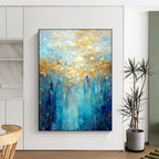 Blue - Gold Abstract Forest Textured Painting On Canvas DS065