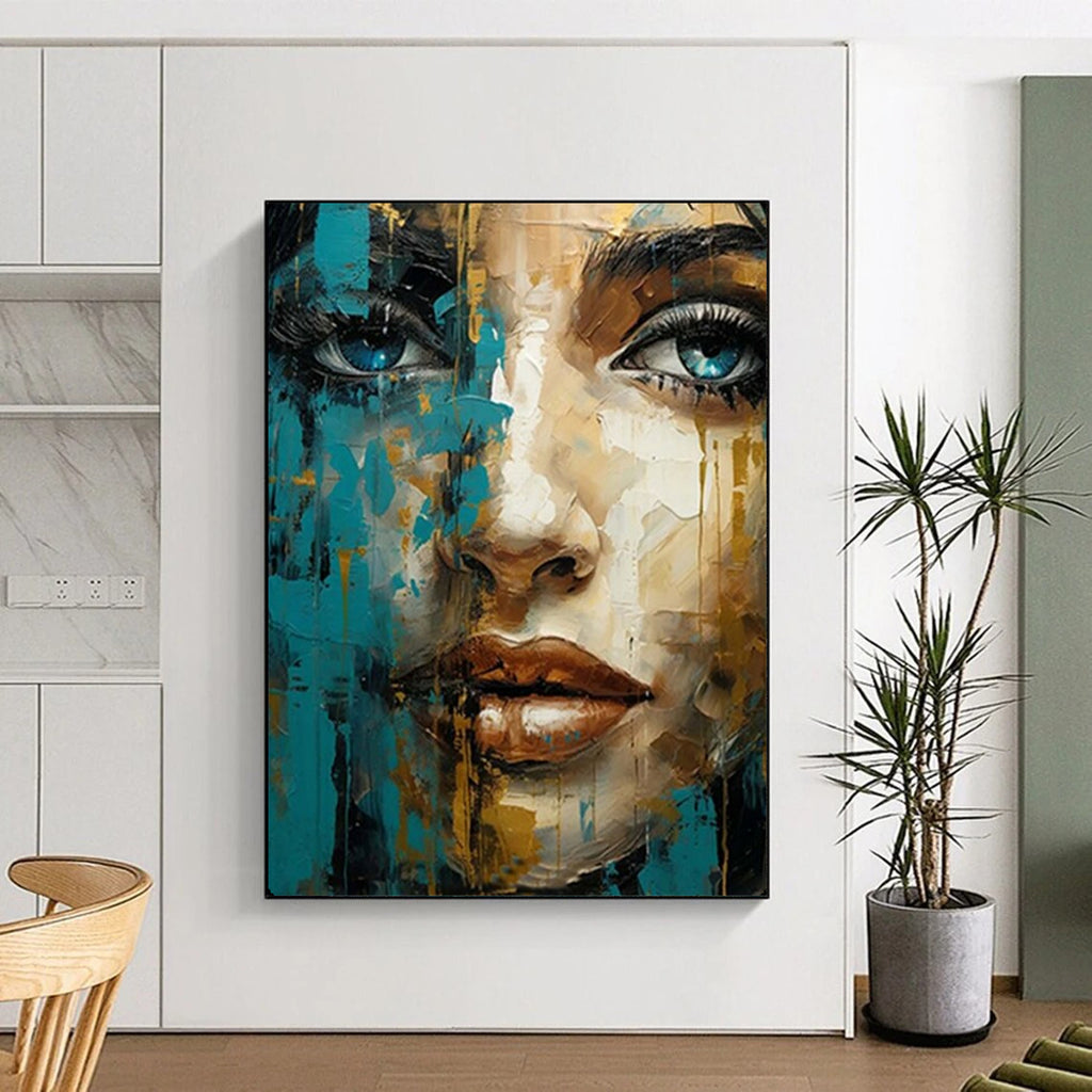 Blue & Gold Abstract Portrait, Klimt - Inspired Ornamentation, Portrait Painting On Canvas PT2132