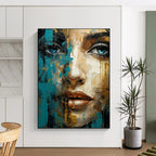 Blue & Gold Abstract Portrait, Klimt - Inspired Ornamentation, Portrait Painting On Canvas PT2132