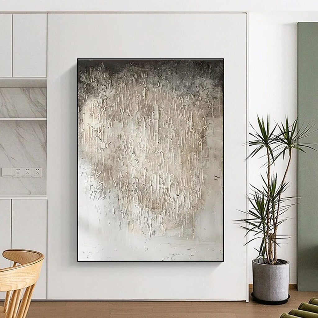 White Textured Minimalist "Cotton Clouds" Painting On Canvas PS0867