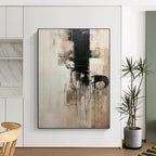 “Dramatic Black - and - White Abstract with Dripping Lines” - Bold Abstract Painting On Canvas PS0251