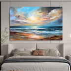 “Vibrant Seaside Sunset” - Impressionistic Oil Painting on Canvas PT1511