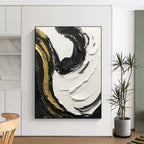“Black, White, and Gold Swirling Textures” - Opulent Abstract Painting On Canvas DS381