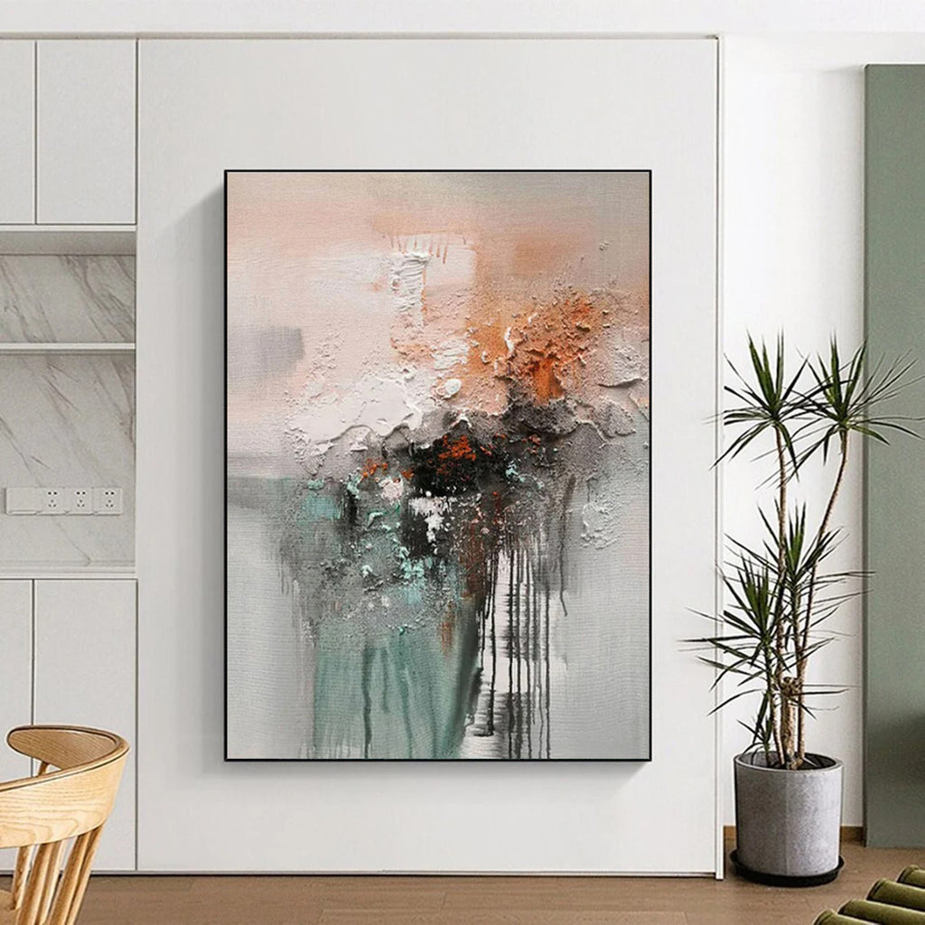 Textured Gray - Orange Abstract, "Rough Dawn" – Mixed - Media Abstract Painting On Canvas PS0898