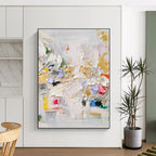 “Colorful Textured Chaos” - Multicolor, Gold Abstract Impasto Painting On Canvas PS0714