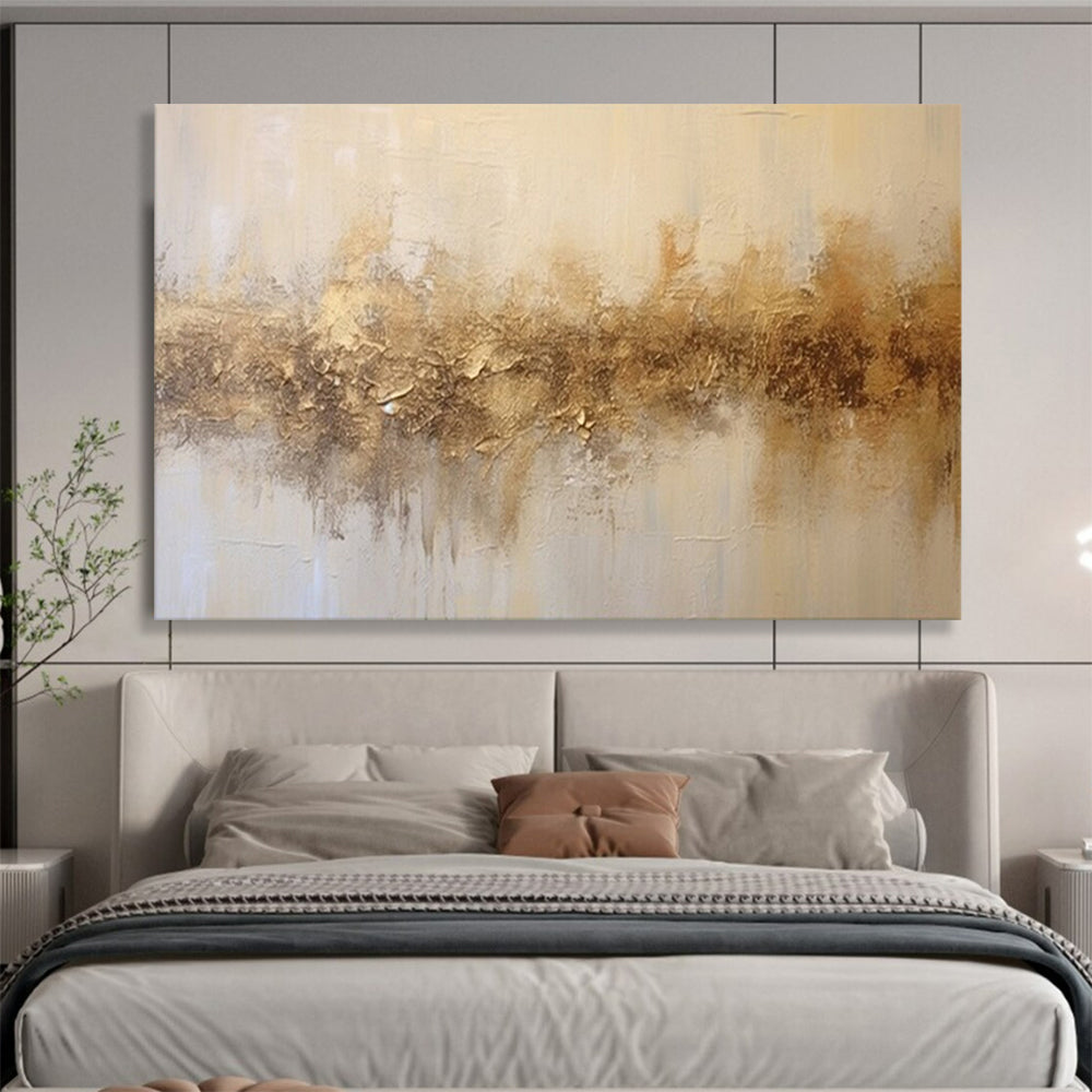 “Earthy Gold Stripes” - Minimalist - Textured Painting On Canvas PT1538