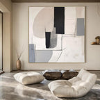 Black, White, Gray with Curved & Straight Lines "Geometric Flow" Abstract Painting On Canvas PS1375