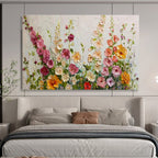 “Pastel Wildflower Meadow” - Soft Pink, Yellow & Green Floral, Impasto Flower Field Painting On Canvas DKS683