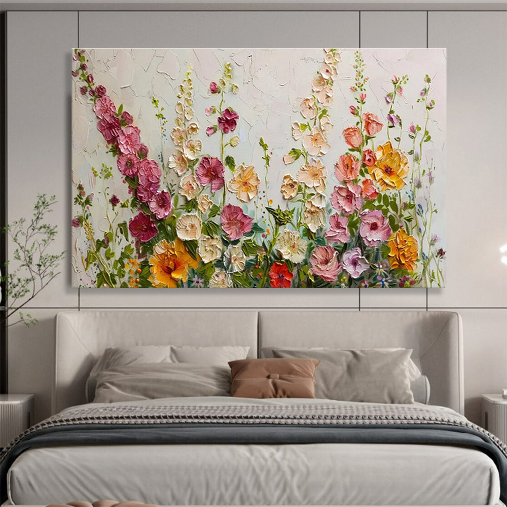 “Pastel Wildflower Meadow” - Soft Pink, Yellow & Green Floral, Impasto Flower Field Painting On Canvas DKS683
