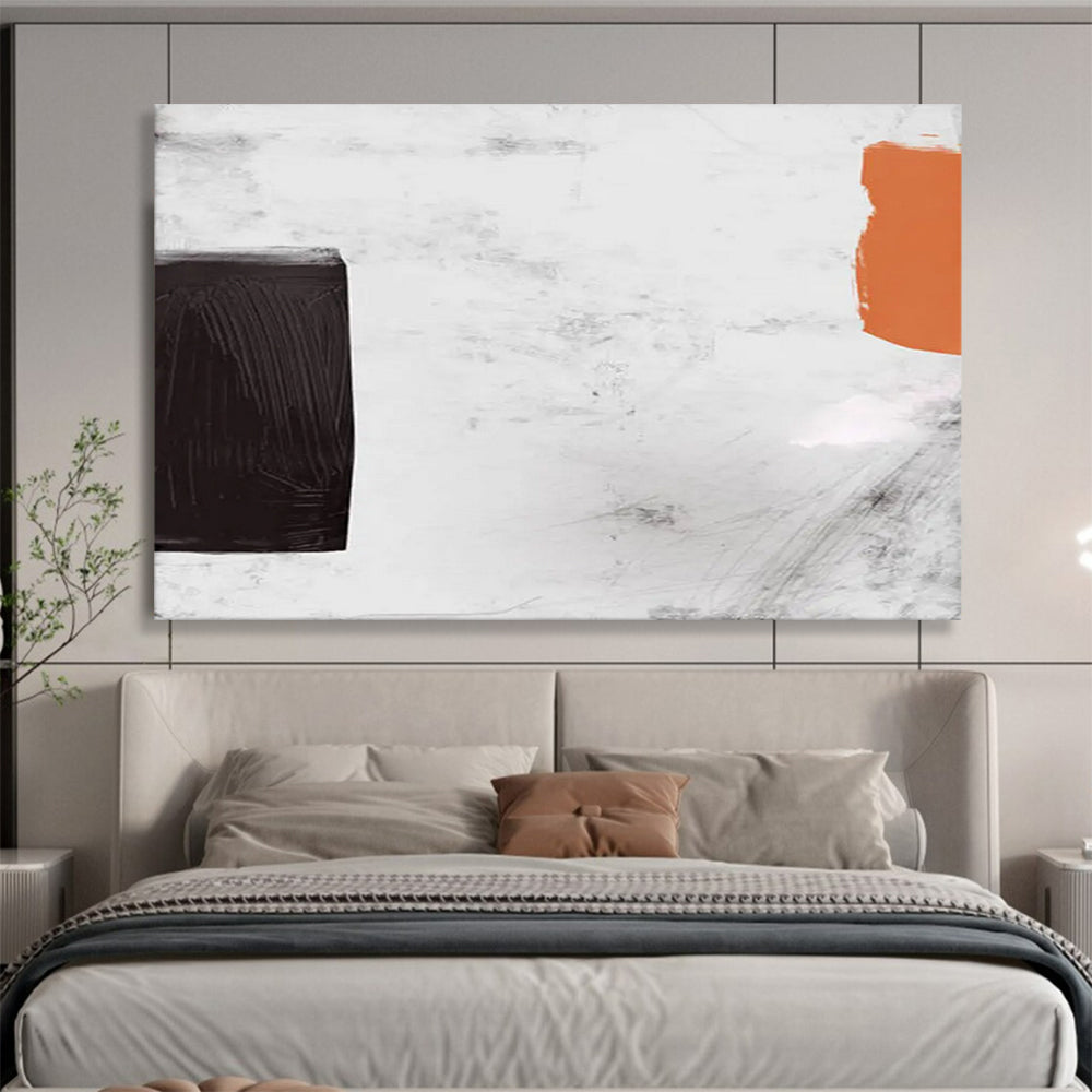 “Minimalist Black, White, and Orange Abstract” - Bold Abstract Painting On Canvas PT146