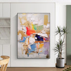 “Vibrant Layered Abstract” - Multicolor, Patchwork - like Abstract Painting On Canvas PT1057