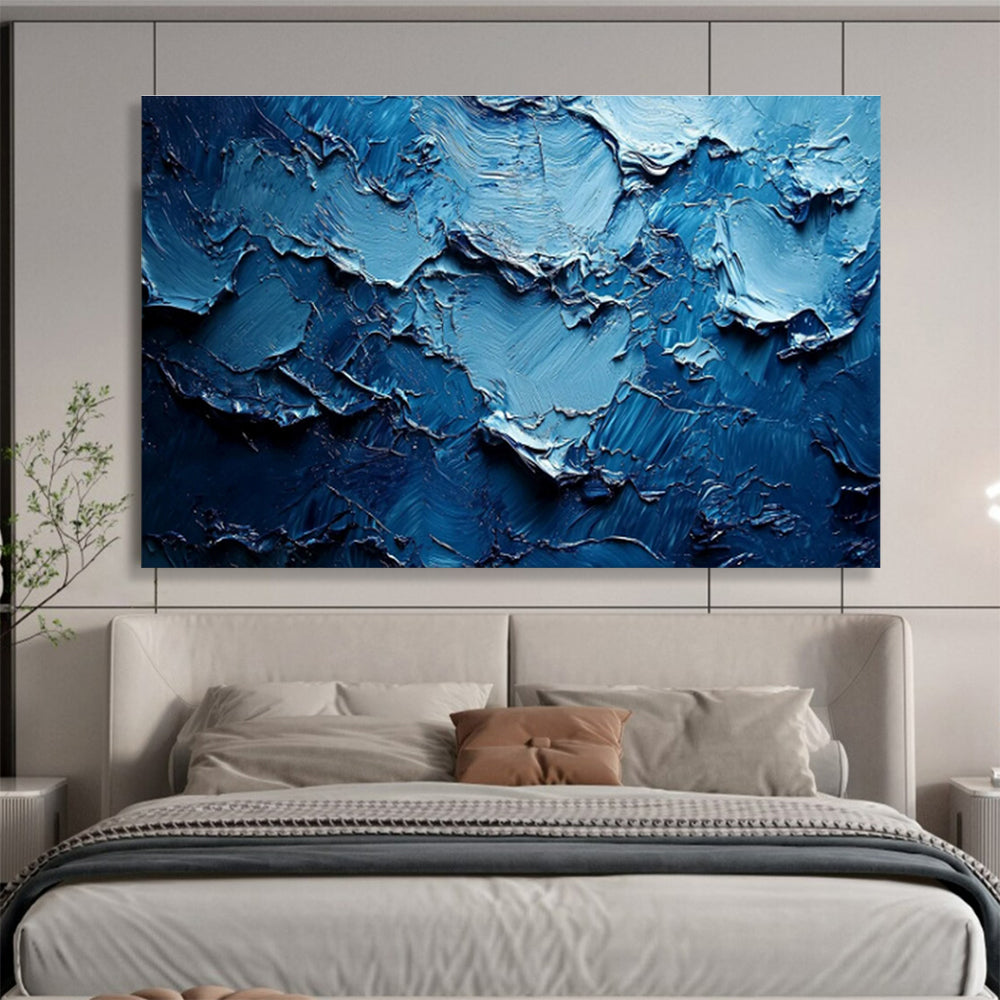 “Textured Blue Abyss” - Blue Abstract, Impasto Oil Painting On Canvas DKS758