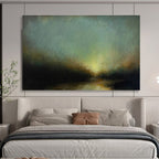 “Moody Greenish Glow” - Green, Yellow & Black Landscape, Impressionistic Oil Painting On Canvas DKS777