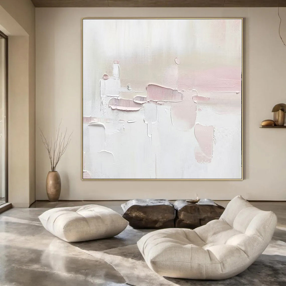 White, Pink with Soft Textures "Blush Textures" Abstract Painting On Canvas PS1345