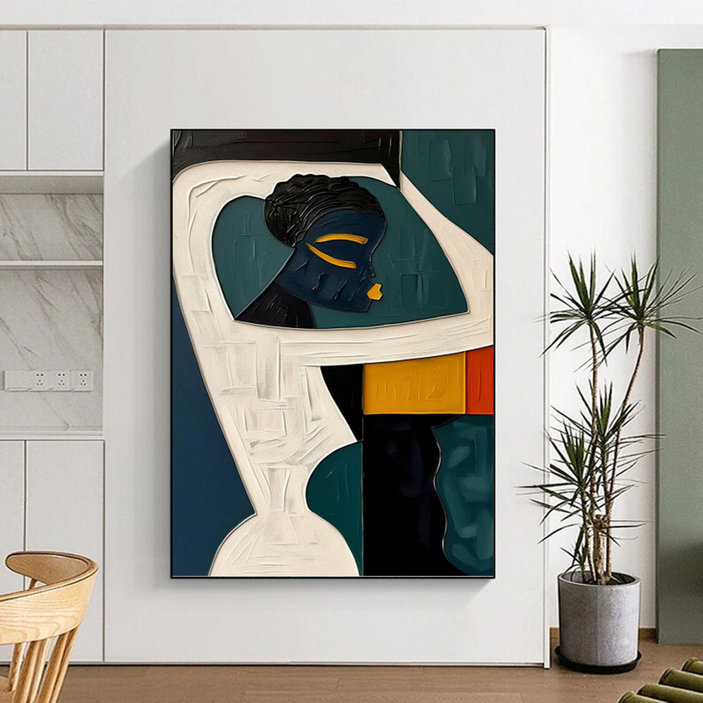 “Cubist Figure in Color” - Modern, Geometric Portrait Painting On Canvas PT1471
