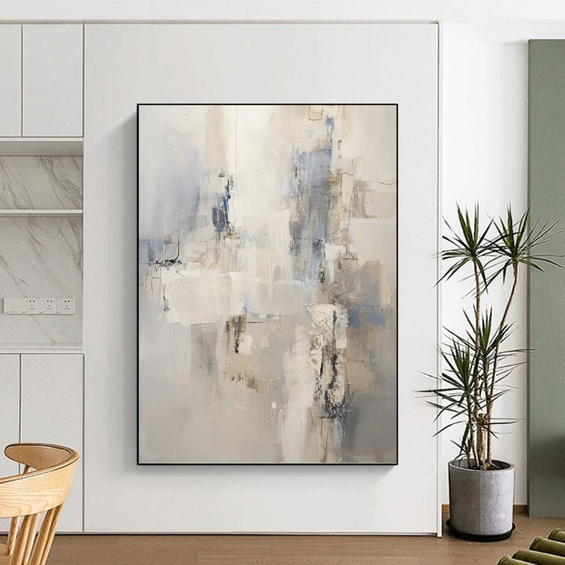 “Neutral - Toned Abstract Shapes” - Cubist Abstract Painting On Canvas PT1249