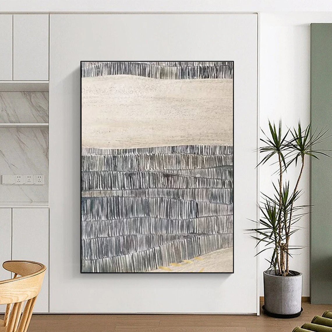 “Gray Textured Waves” - Gray Abstract Minimalist Painting On Canvas PS0729