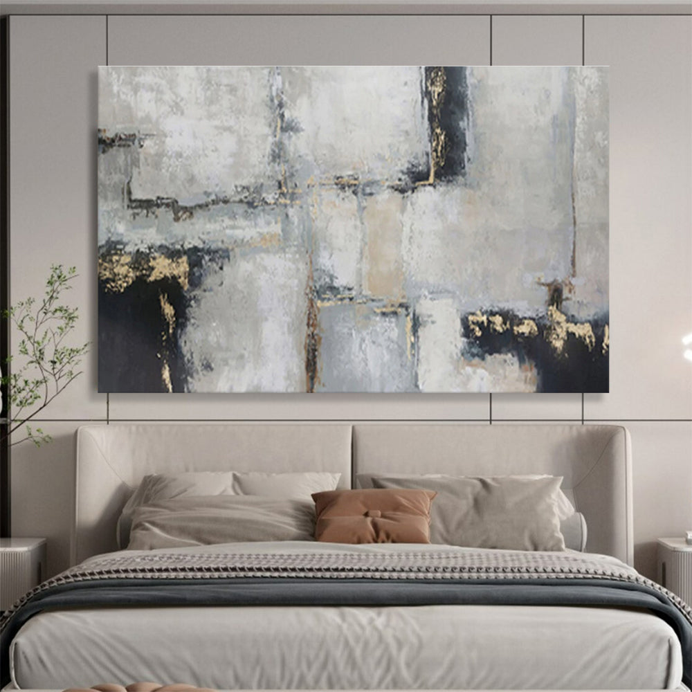 Gray - Gold Geometric Abstract - Modern Abstract Painting On Canvas DKS351